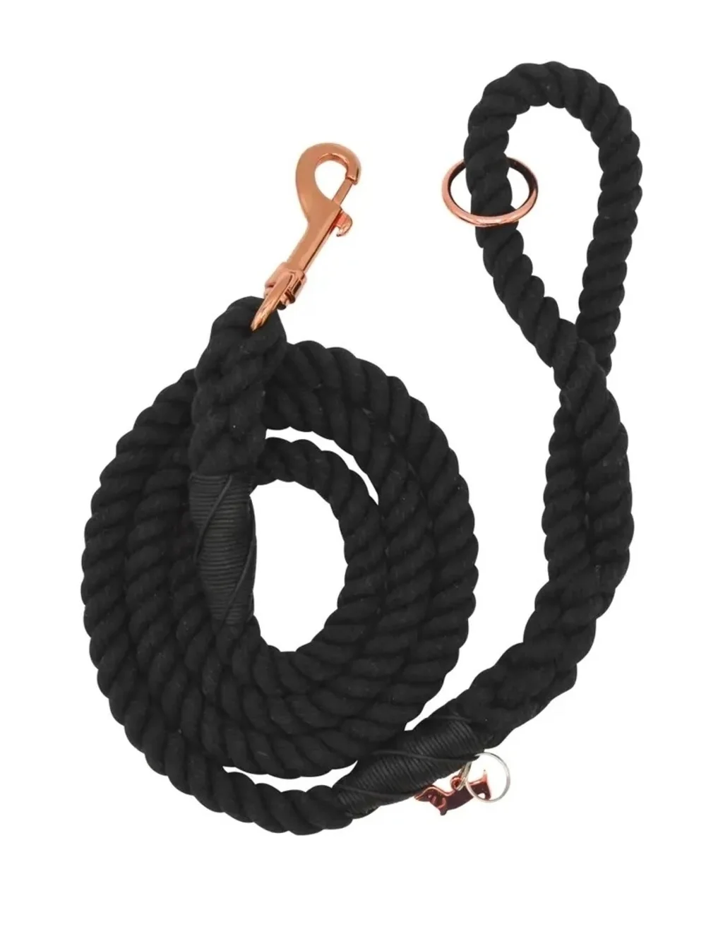 Black Rope Dog Leash with Rose Gold Accents